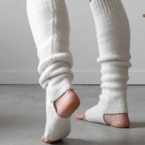 Cozy alpaca leg warmers by Lunya in light grey